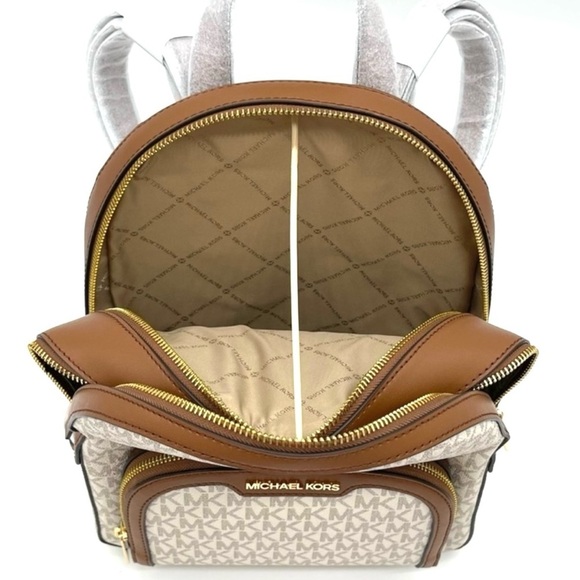 Michael Kors Jaycee Medium Zip Packet Backpack Vanilla/Brown - Picture 9 of 11